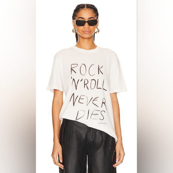 Anine Bing Tops - Anine Bing White T Shirt Womens 100% Cotton White Rock N Roll Size L Punk